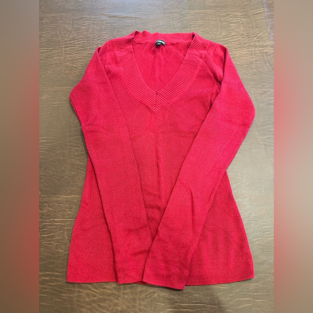 Express Red V Neck Sweater